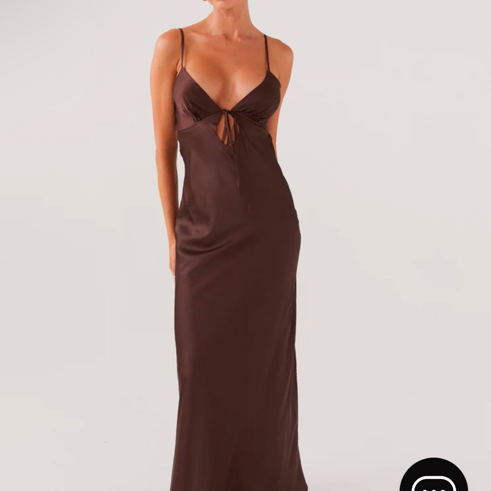 Brown satin maxi dress - bridesmaids/ wedding guest